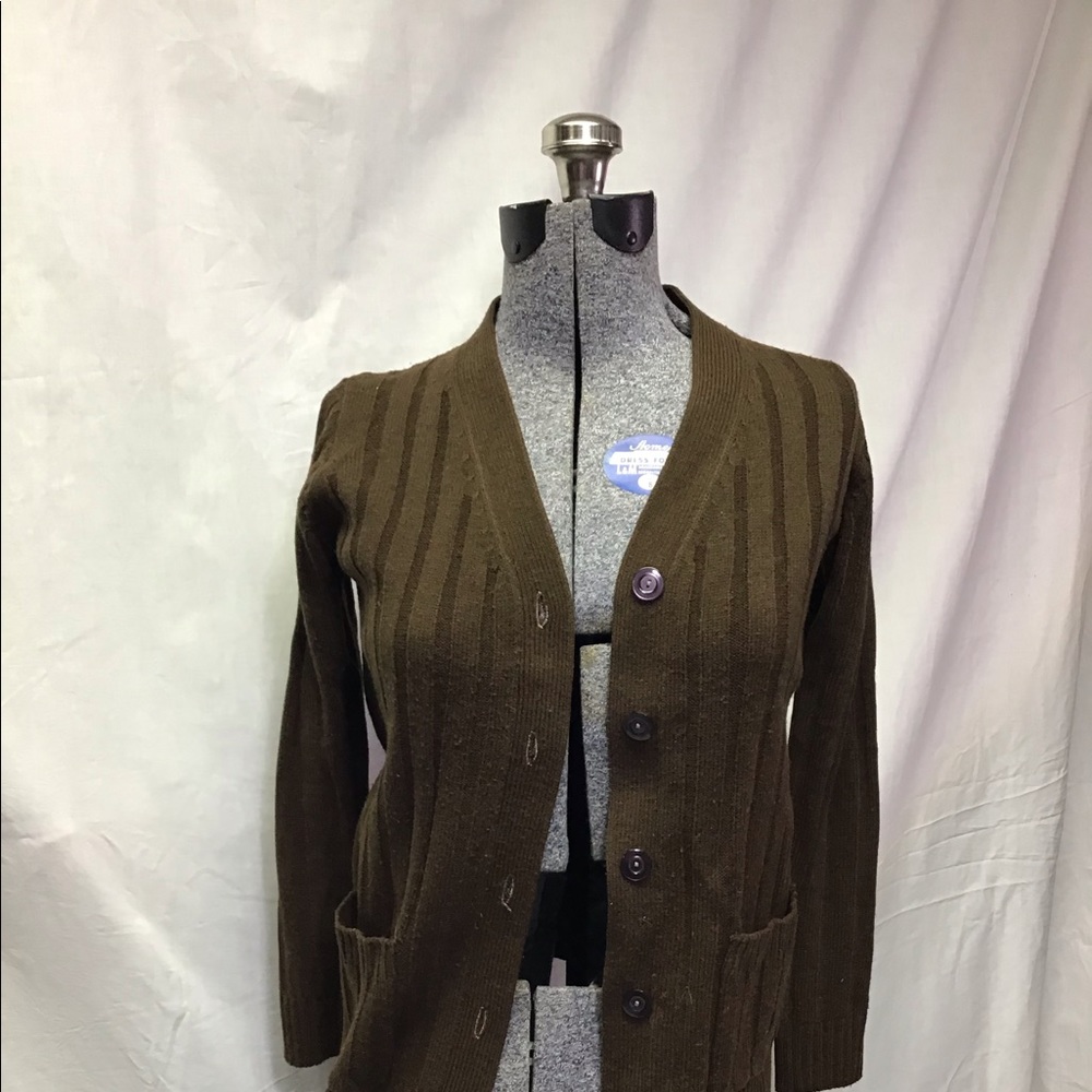 Vintage Brown Ribbed Button-Down Cardigan